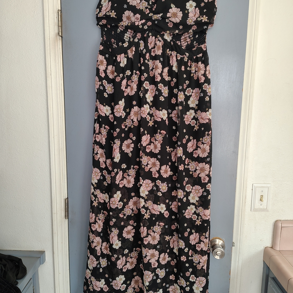 Floral Black and Pink Maxi Dress